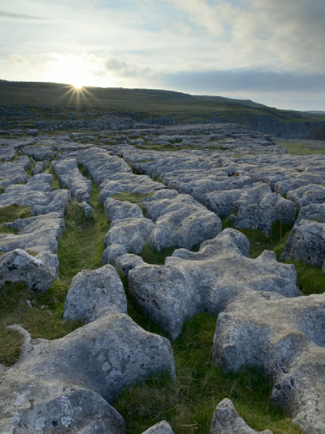 Sunrise, limestone pavement, Malham