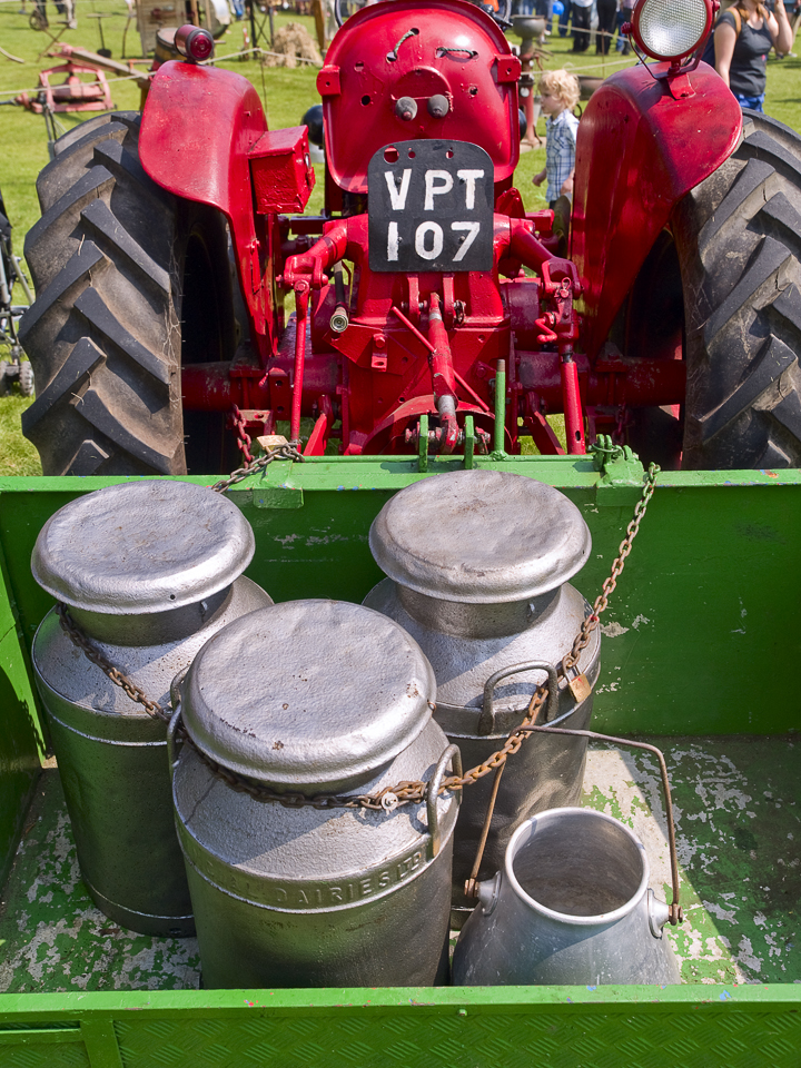 Tractor and milk churns